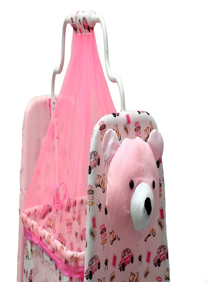 Franklite Born Baby Cradle with Mosquito & Hanging Chains, Soft Seat,Cradle for Baby,palna for New Born Baby 0-6 Month (Pink) - Image 3